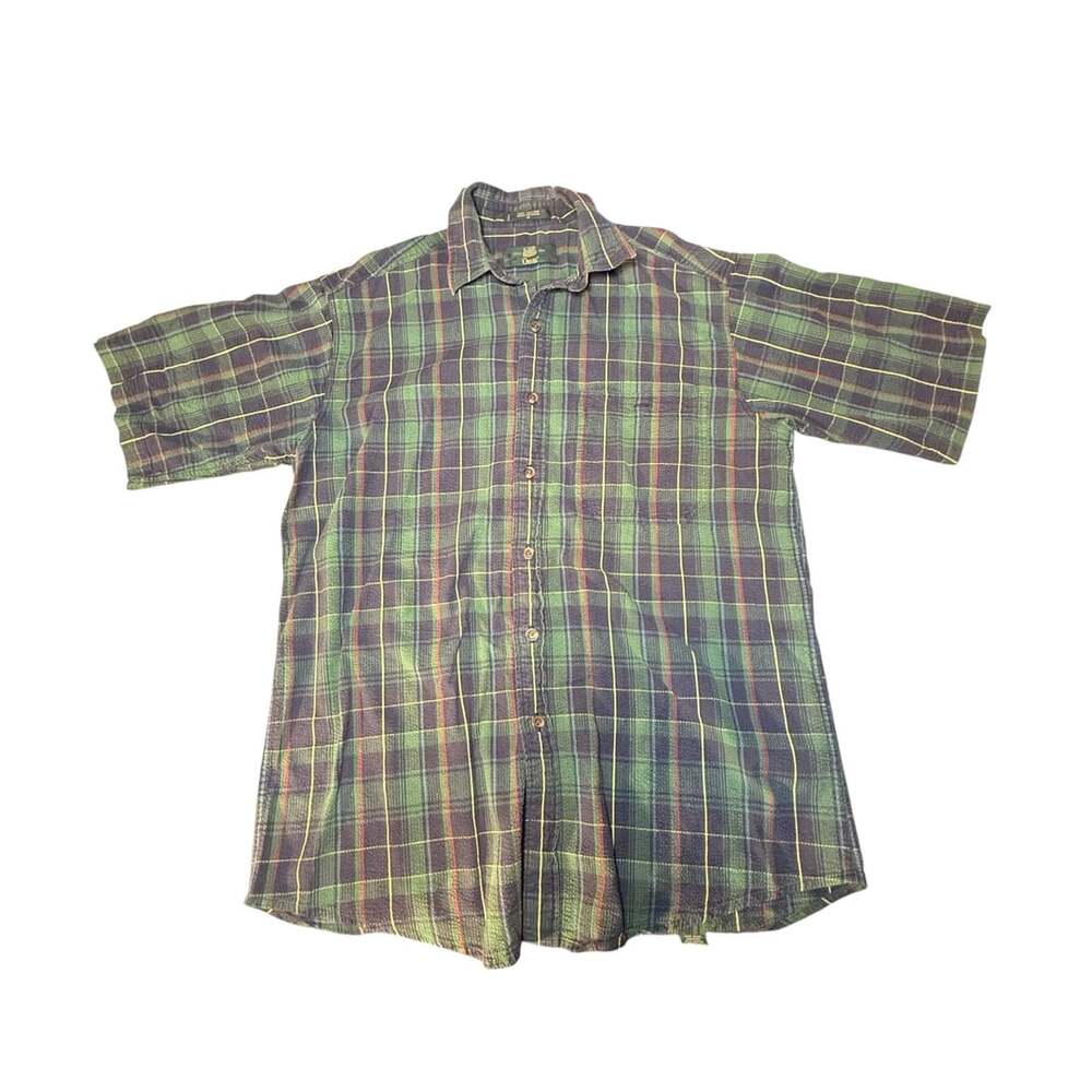 Orvis Vintage Green Plaid Short Sleeve Cotton Button Down Shirt Men's Size M